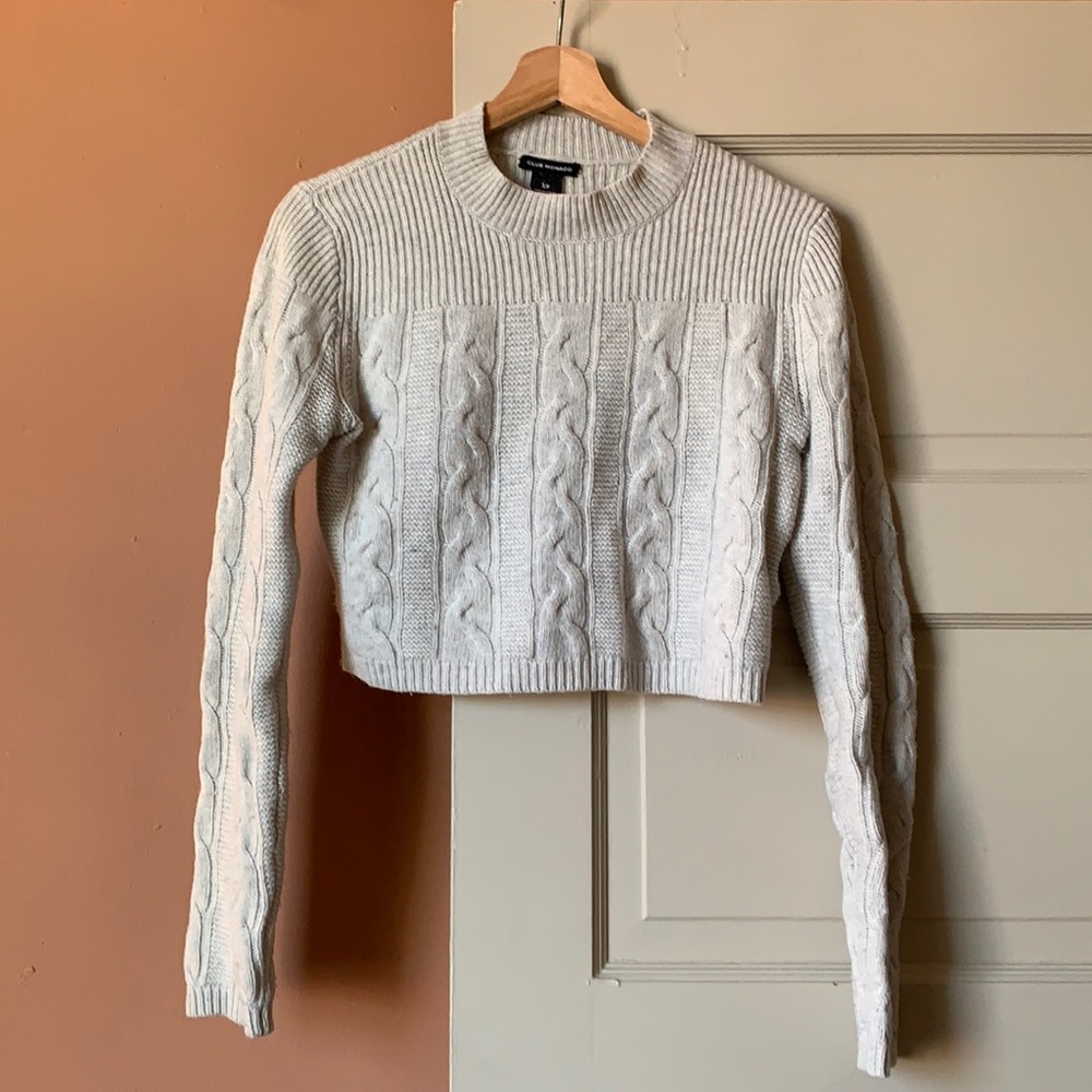 Club Monaco grey merino wool blend cable knit cropped sweater - Small